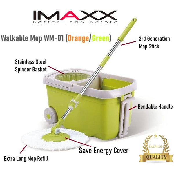 IMAXX Original Top Quality Walkable Mop Spin Mop with 2 Mop Refill